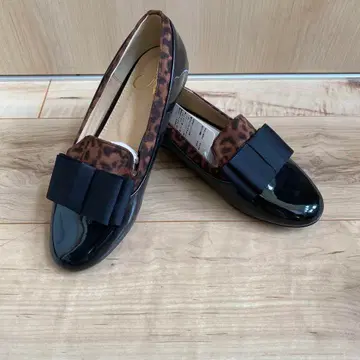 레오파드 무늬 리본 포함 로퍼 S