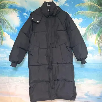 블랙 퀼팅 롱 코트