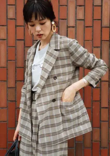 티안엑트 패치 포켓 자켓 브라운 계열 체크 M
