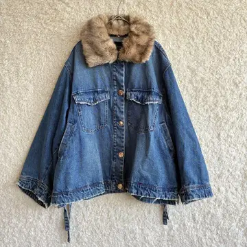 ZARA 퍼 데님 자켓 TRF M-L 레이스업