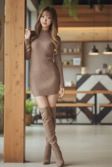 GYDA 골지 터틀 타이트 원피스 (베이지)