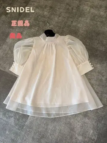 SNIDEL 하프 슬리브 오간자 블라우스 화이트
