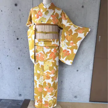 순수 실크 코몬 꽃무늬 이중 기모노