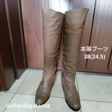 천연 가죽 브라운 롱 부츠 38(24.5cm)