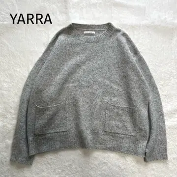 YARRA 야라 야크 혼방 울 니트 풀오버 크루넥 그레이 앞 포켓
