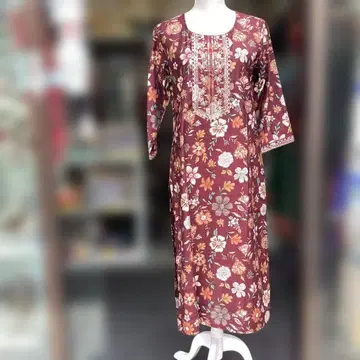 플라워 프린트 7부 소매 셔츠 원피스 indian kurti - XL