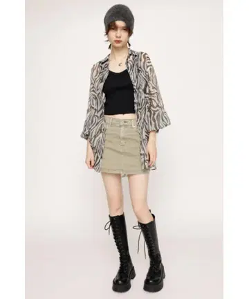 SLY VOLUME SLEEVE SHEER SH 시스루 제브라 패턴