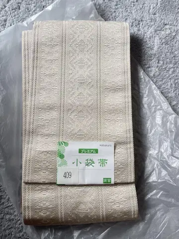 코부쿠로 오비 베이지 보라색 직조 무늬