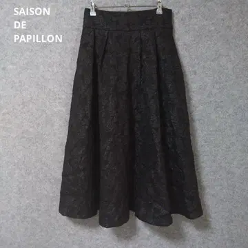 SAISON DE PAPILLON 블랙 레이스풍 플레어 스커트 하이웨스트