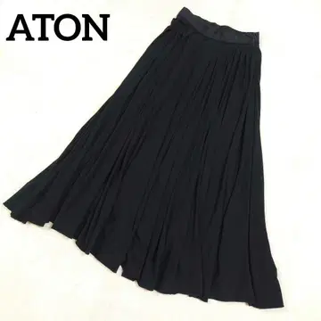 맥시 길이 플리츠 플레어 스커트 ATON 블랙 사이즈 2 린넨