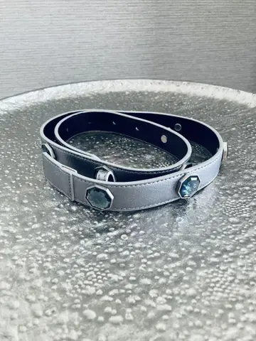 노베스파지오 실버 가죽 벨트 파란색 크리스탈 장식