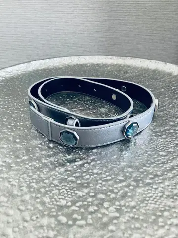 노베스파지오 실버 가죽 벨트 파란색 크리스탈 장식