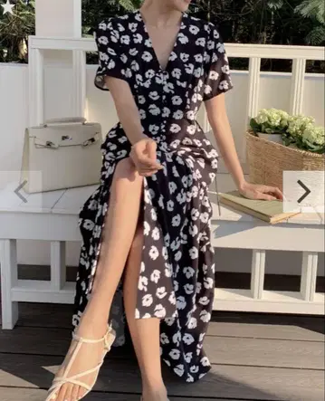 FLOWER LEOPARD V NECK LONG DRESS