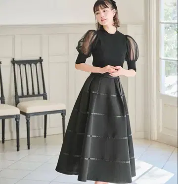 미사용 새상품 Swingle 리본 데코레이션 플레어 스커트 롱 스커트