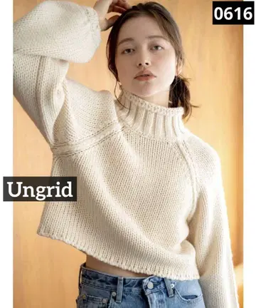 0616 Ungrid 로우게이지 하이넥 숏 니트 아이보리