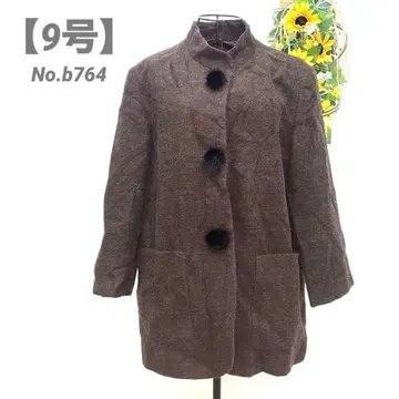 롱 코트 시니어 여성복 9호/M 브라운 얇은 소재 어깨 패드 포함 고급