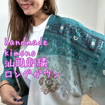 하나뿐인 순수 실크 기모노 핸드메이드 롱 가디건 가운 수두 자수