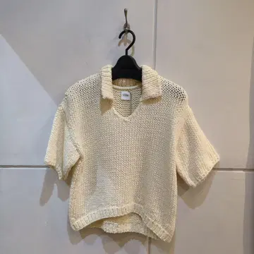 YENN 아이보리 니트 피케 셔츠 반팔