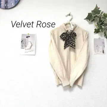 10103 Velvet Rose 긴팔 니트 레오파드 무늬 리본 보타이