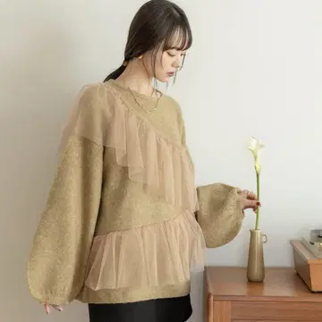 hinari 히나리 튤 프릴 니트