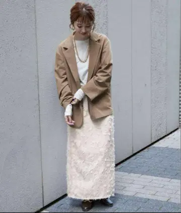 베이직 재고 자카드 스커트 프리 아이보리 화이트 베이지