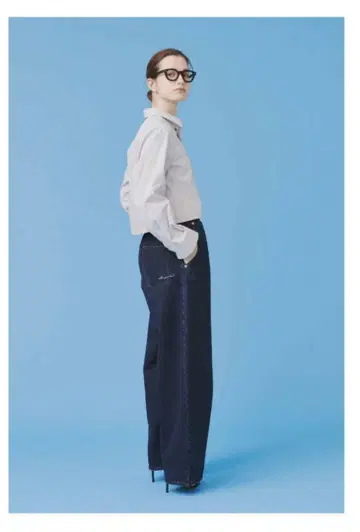 츠지모토 마이 I'm in 백 벨트 와이드 청바지