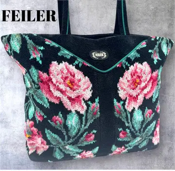 페일러 FEILER 토트백 꽃무늬 블랙 장미 슈니르 직조