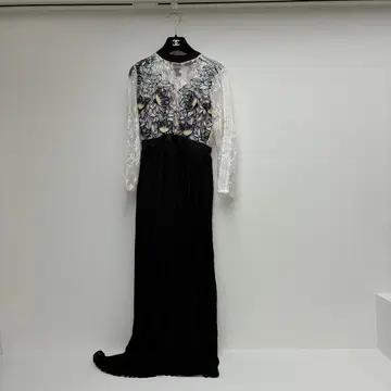 레이스 자수 맥시 드레스 S 사이즈 플리츠