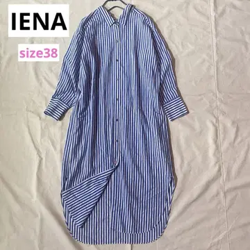 IENA 블루 스트라이프 셔츠 원피스 레이온 소재 사이즈 38
