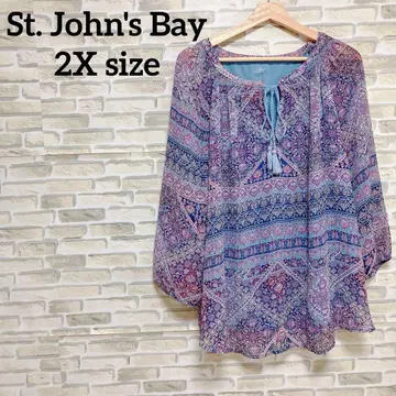 St. John's Bay 꽃무늬 페이즐리 무늬 블라우스 튜닉 2X