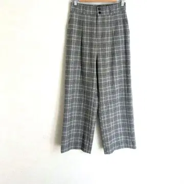 VIS 허리밴딩 와이드 팬츠 더블 버튼 체크 무늬 오피스 캐주얼