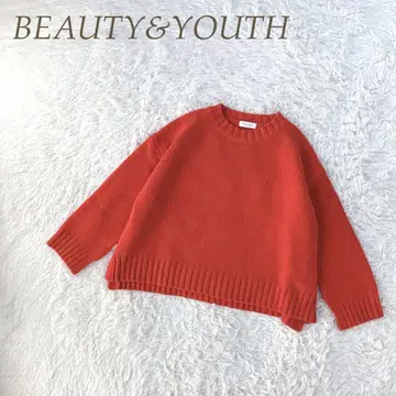 BEAUTY&YOUTH 울 100% 빨간색 긴팔 니트 스웨터