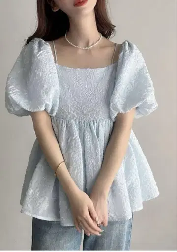JUNOAH Meiru 2way 오프숄더 자카드 페플럼 상의