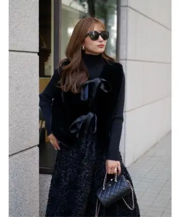 리본 디자인 숏 퍼 베스트 foxey TOBECHIC 좋아하시는 분께