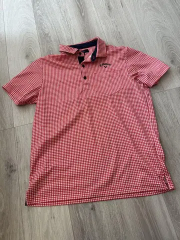 Callaway 레드 화이트 체크 패턴 피케 셔츠