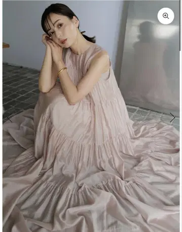 아뉴앙스 텐셀 리치 오간자 티어드 원피스 핑크 베이지