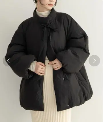 충전솜 리본 미들 코트 블랙 다운