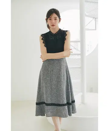 컨디션 최상: 레이스 x 트위드 도킹 원피스 (블랙)
