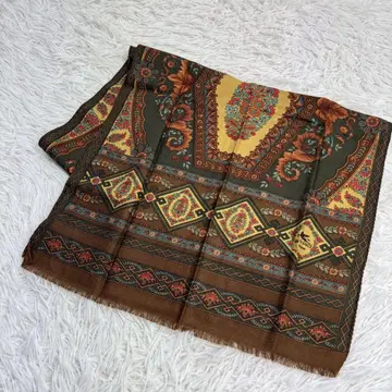 [새상품급] ETRO 스카프 페이즐리 무늬 브라운 꽃무늬 울 실크