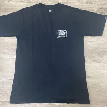 VANS 반스 반팔 와펜T셔츠 블랙 가슴 로고 백 디자인 L