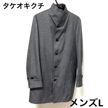 TAKEO KIKUCHI 스텐카라 코트 체크 무늬 그레이 남성용 L