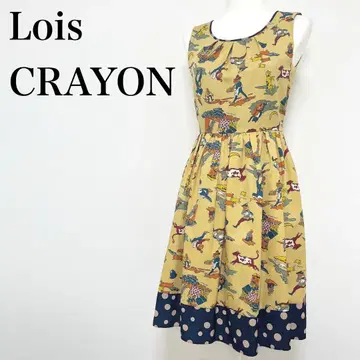Lois CRAYON 플레어 원피스 허리 리본 올 패턴 도트 M
