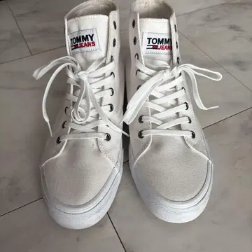 TOMMY JEANS 화이트 하이컷 스니커즈 27.5