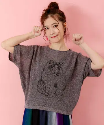 스칼라 151701 마 혼방 니트 고양이 무늬 풀오버