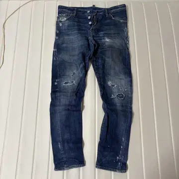 고품질 DSQUARED2 데미지 가공 데님 42 S 스키니 블루