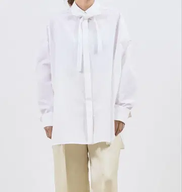yori 리본 타이 와이드 셔츠 화이트