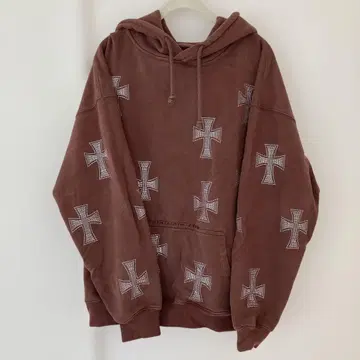 UNKNOWN LONDON 크로스 큐빅 브라운 후드티 L