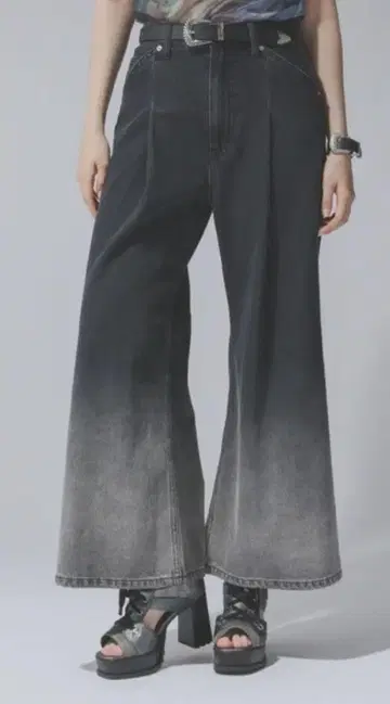 HARE 모듬 가공 와이드 데님 팬츠