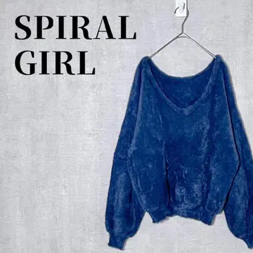 스파이럴걸 SPIRALGIRL V넥 샤기 니트 긴팔 네이비