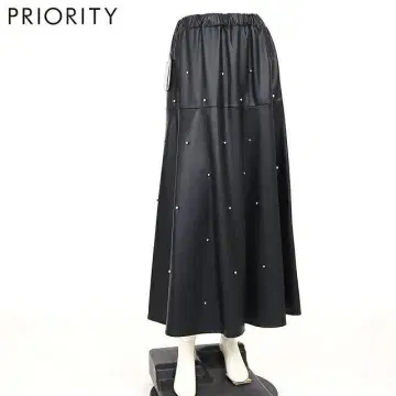 PRIORITY 프라이오리티 실버 장식 롱 스커트 블랙